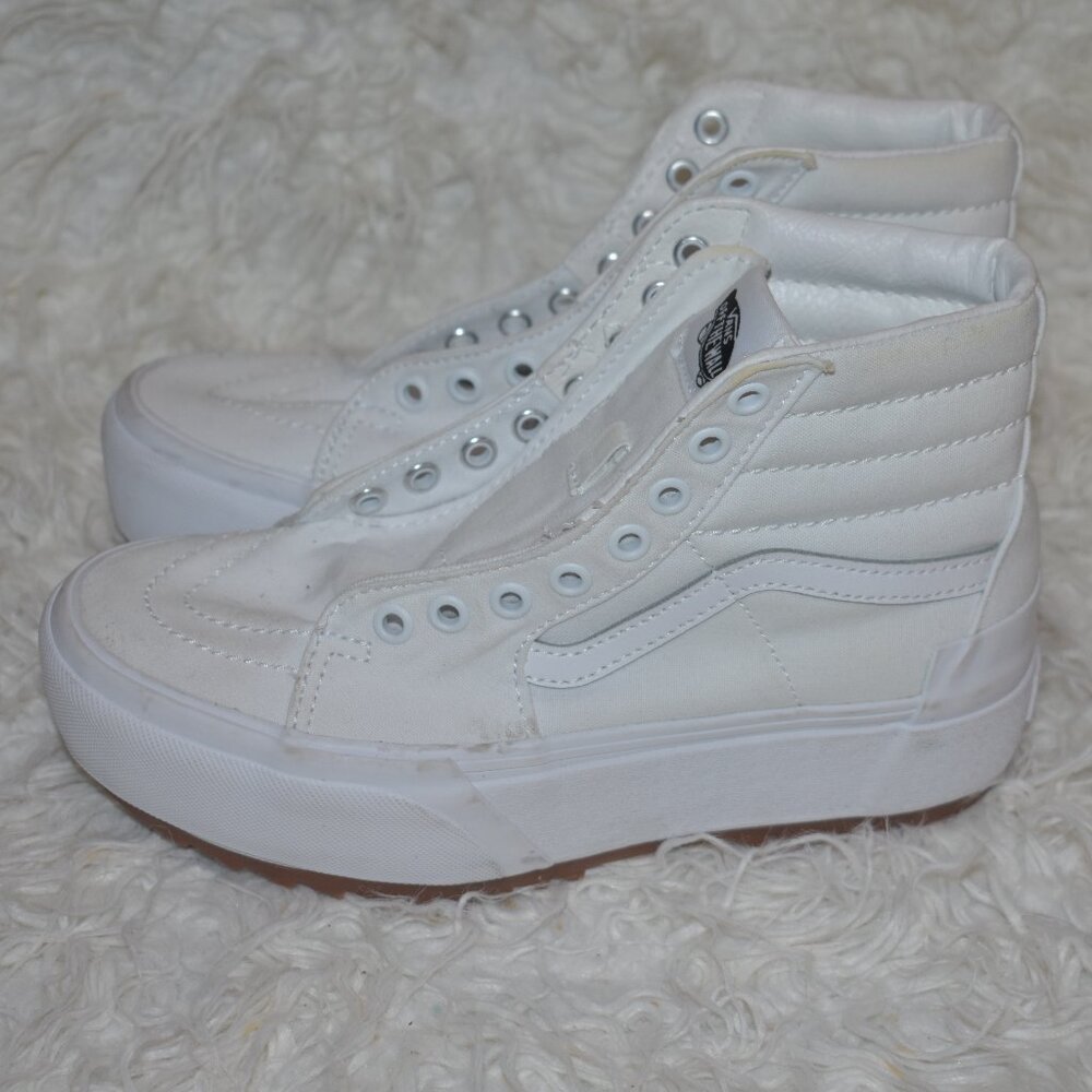 VANS High Tops Sk8-Hi Stacked Platform Sneakers In White Women’s Size 6.…